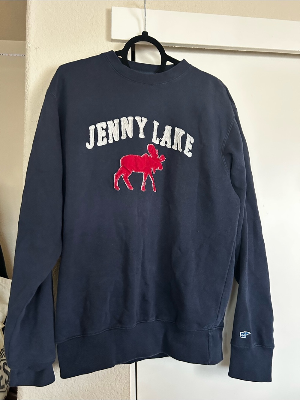 Blue 84 Navy Crewneck with Red Moose and White Lettering